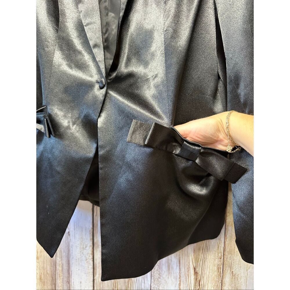 NWT Women Satin Suit Blazer Jacket Black Double Side Bows Party Wedding Size 2XL - Picture 6 of 9